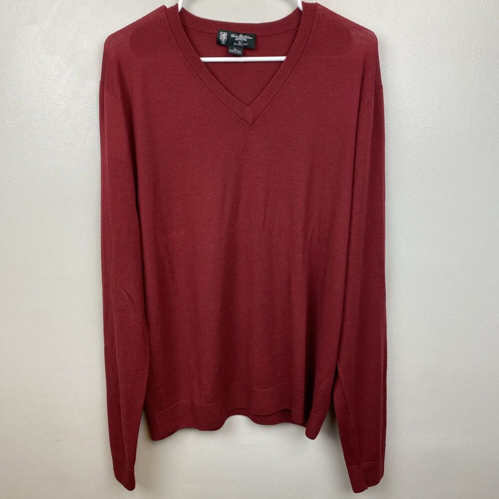 Brooks brothers sweater Mens  L‎ red long sleeve v neck Saxxon wool